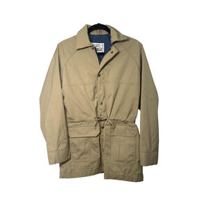 VINTAGE WOOLRICH Size M Khaki Zip Up Button Jacket with Waist Draw String